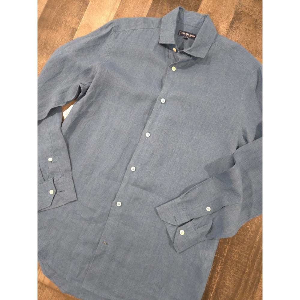 Frescobol Carioca Antonio Blue 100% Linen Button Down Shirt Men's Size M Italy